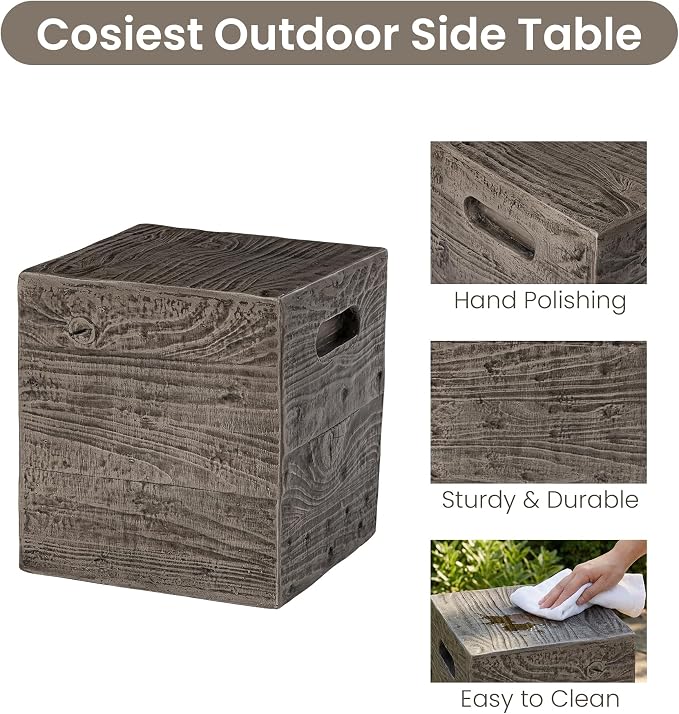 COSIEST Wooden Outdoor Side Table, Square MgO Concrete End Patio Side Table - Image 4