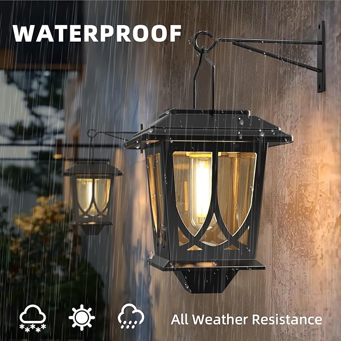 Solar Lanterns Outdoor Waterproof 2 Pack, Glass Auto On/Off LED Hanging Solar - Image 5