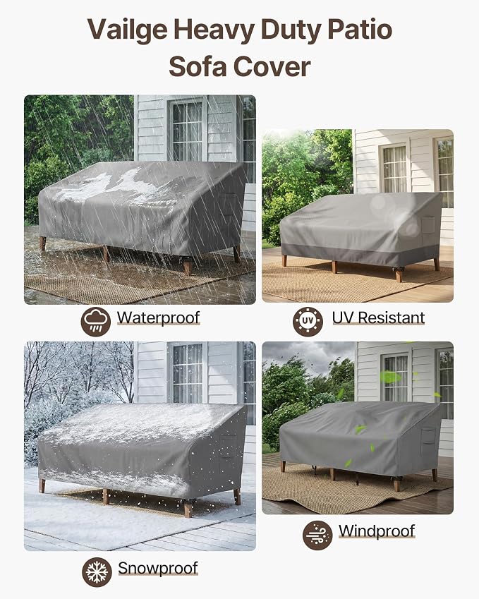 Vailge Heavy Duty Patio Sofa Cover, 100% Waterproof 3-Seater Outdoor Sofa Cover - Image 6