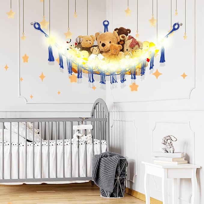 Stuffed Animal Hammock with LED Light, Large Stuffed Animals Storage Corner - Image 3
