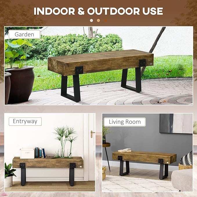 HOMCOM Garden Bench with Metal Legs, Rustic Wood Effect Concrete Entryway Bench - Image 6