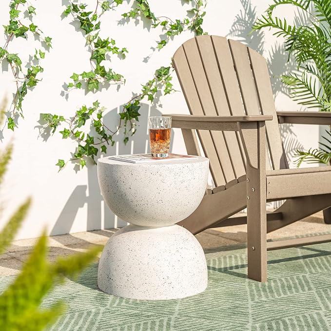 Glitzhome Outdoor Side Tables Set of 2, Heavy Duty Patio Sturdy Faux Terrazzo - Image 2