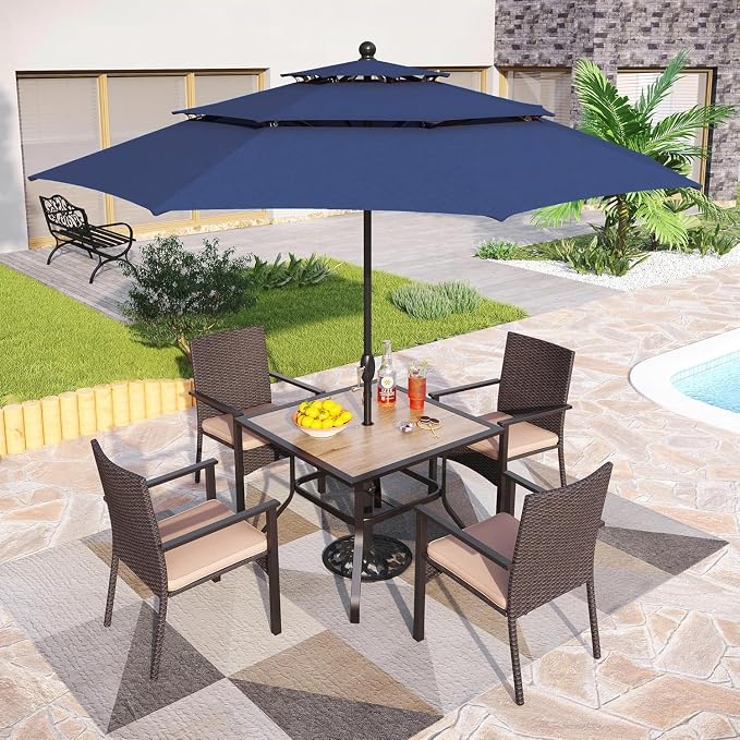 PHI VILLA 37" x 37" Patio Dining Table Outdoor Dining Furniture Umbrella Table - Image 6