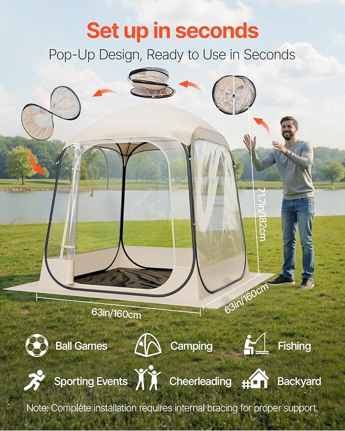 VEVOR Pop up Sports Tent, 8 Sizes Optional Clear Bubble Tent - Image 2