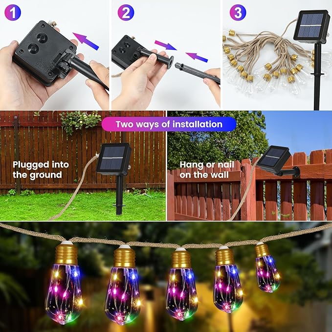Solar String Lights Outdoor, 24FT Vintage Rope Hemp Solar String Lights - Image 4