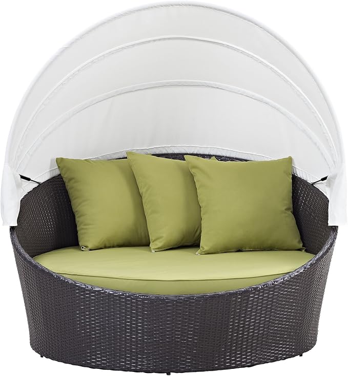 Modway Convene Wicker Rattan Outdoor Patio Retractable Canopy Round Poolside - Image 6