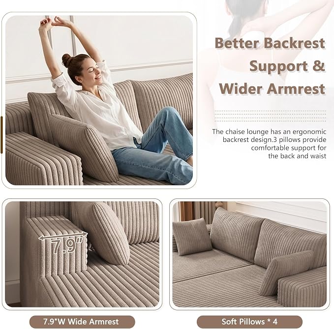 ODUWA Oversized Double Chaise Lounges Indoor, Upholstered Boneless Cloud - Image 3