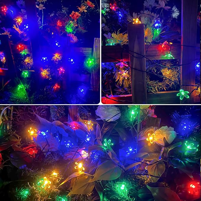 2PK 80LED 50FT Flower Solar String Lights Outdoor Waterproof, Cherry Blossoms - Image 4