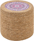Handwoven Ottoman Pouf, Natural Seagrass Footstool, Round Braided Outdoor Seat by LGENHOOMHandwovenNaturalWaterHyacinthBasket