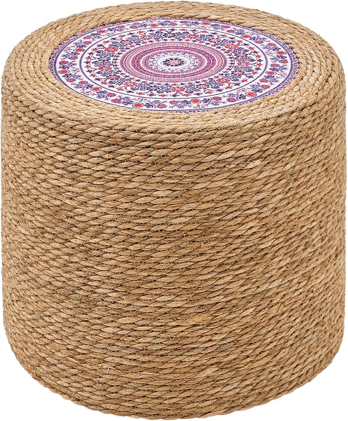 Wimarsbon 18'' Ottoman Pouf, Natural Braided Poof, Rustic Handweave Lounge by Wimarsbon