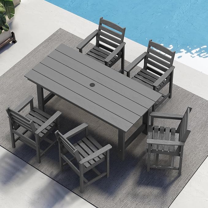 SERWALL Outdoor HDPE Dining Table Set, 7-Piece Outdoor Dining Table Sets - Image 9