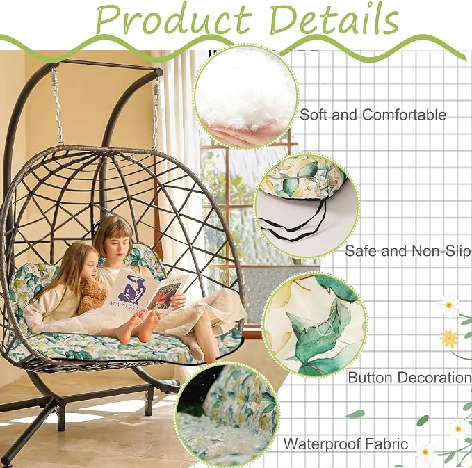 Waterproof Porch Swing Cushion Replacement, 2–3 Seat Swing Seat Cushion - Image 3