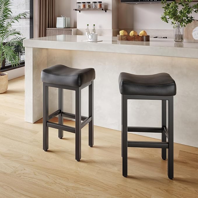 29 Inch Bar Height Bar Stools Set of 2, Backless Bonded Leather Bar Height - Image 8