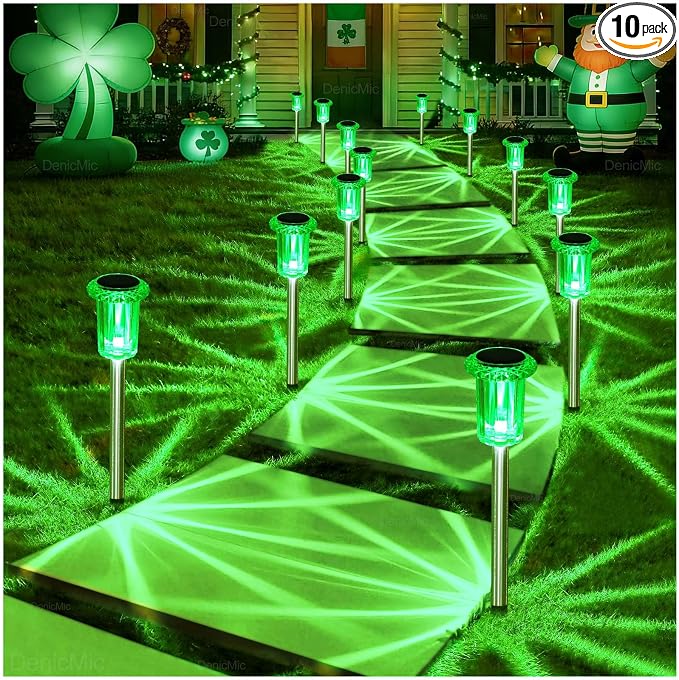 DenicMic St Patricks Day Decorations Solar Lights Outdoor 10 Pack Waterproof by Denicmic