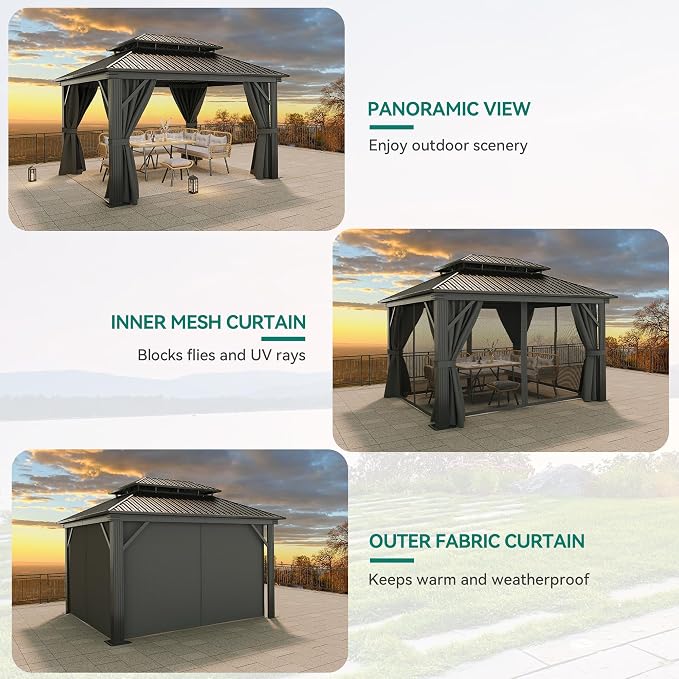 YITAHOME 12x14ft Hardtop Gazebo, Heavy Duty Double Roof Galvanized Steel Outdoor - Image 8