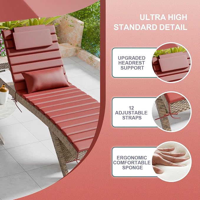 2PCS Outdoor Water-Resistant Olefin Chaise Lounge Cushions - Image 7