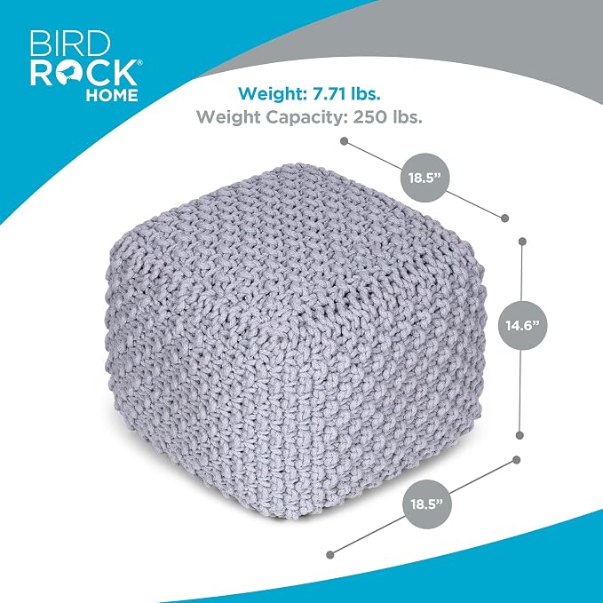 BIRDROCK HOME Square Pouf Ottoman | Cotton Braided Foot Stool - Image 3