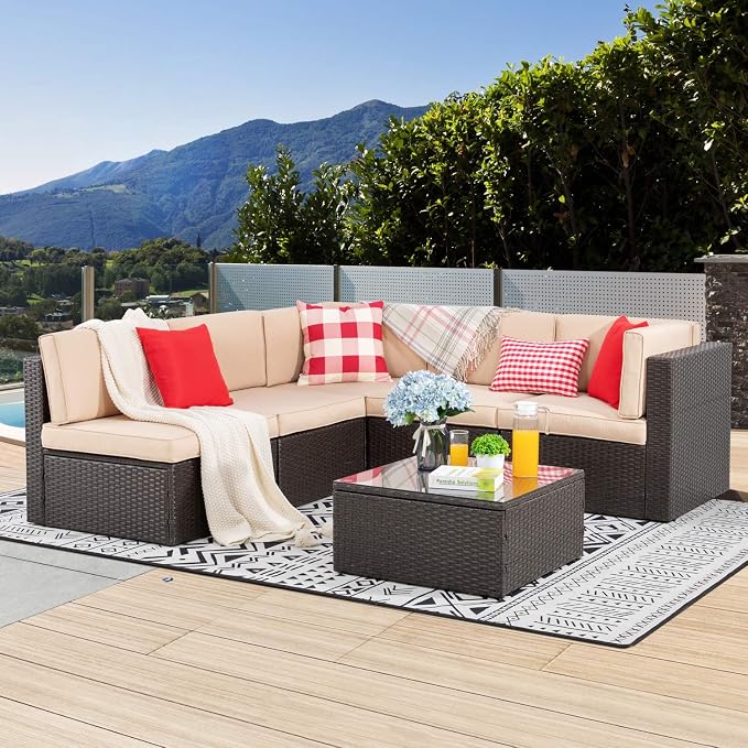 Vongrasig 6 Piece Patio Furniture Set, Small Outdoor Sectional Sofa Couch - Image 2