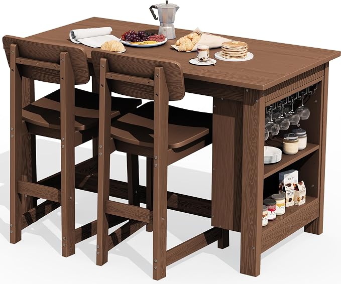 SERWALL 3-Piece Outdoor Counter Height Bar Set, HDPE Patio Bar Table - Image 2