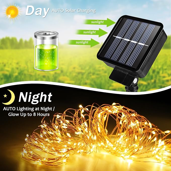 Solar String Lights Outdoor, 99 Feet 300 LEDs 8 Modes Solar Fairy Lights - Image 3