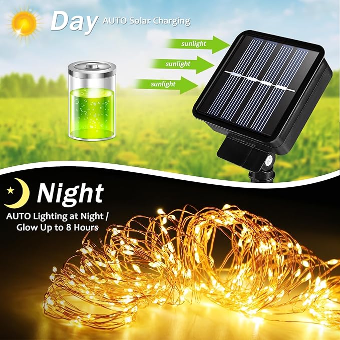 2 Pack Solar Fairy Lights Outdoor, 33 Feet 100 LEDs 8 Modes String Lights - Image 4