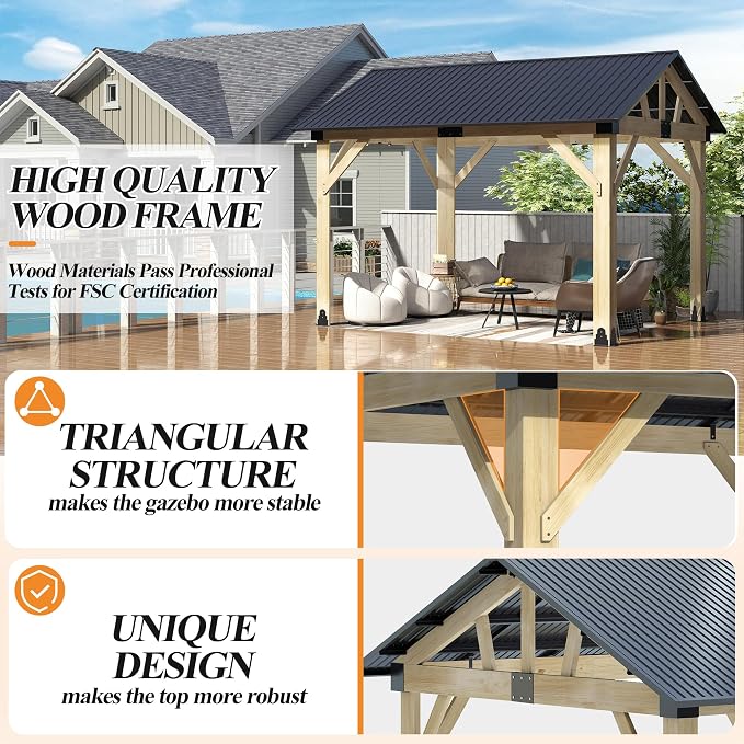 COVERONICS 10’x12’ Outdoor Wood Gazebo - Image 4