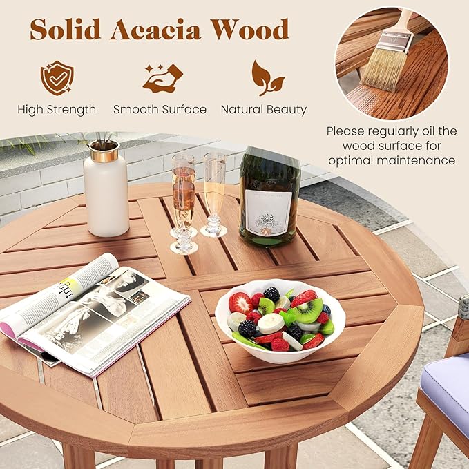 Tangkula Outdoor Acacia Wood Bar Table, High Top Bistro Dining Table, Pub - Image 5
