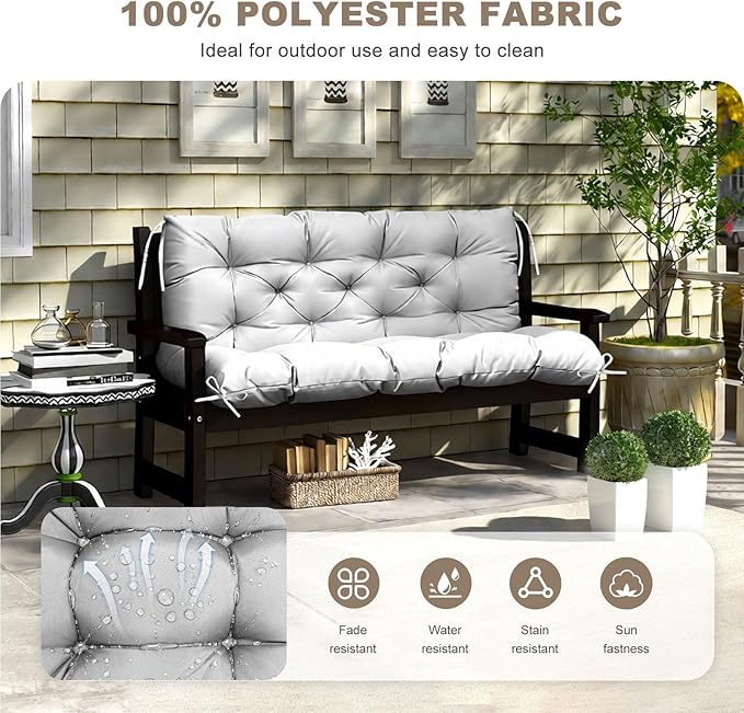 Porch Swing Cushion with Backrest, Waterproof Bench Cushion - Image 2