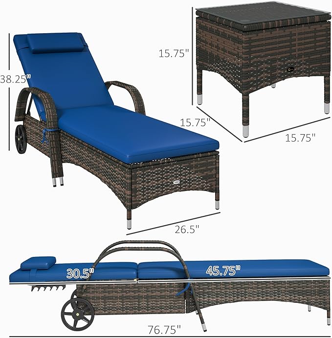 Outsunny Wicker Outdoor Chaise Lounge Chair Set of 3 - Image 3