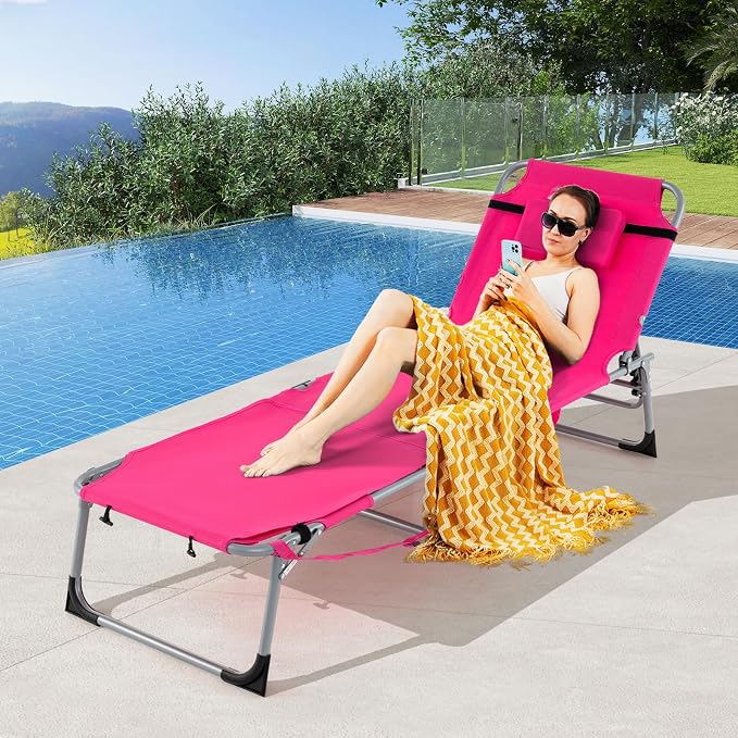 GYMAX Tanning Chair, 330LBS Beach Lounge - Image 9