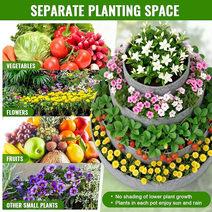 4 Pcs Plant Grow Bags 4 Tiered Strawberry Planter Tower Fabric Raised Garden - Image 6