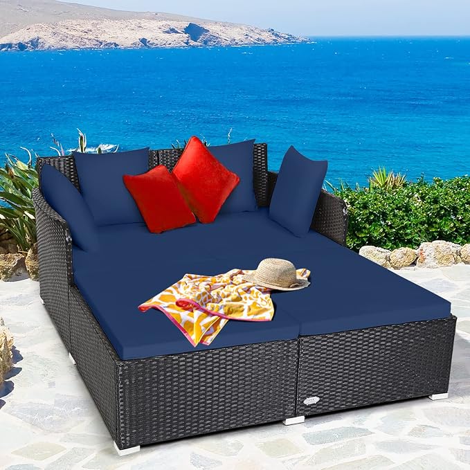 Tangkula Outdoor Rattan Daybed, Sunbed Wicker Furniture w/Spacious Seat - Image 3