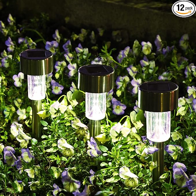 SOLPEX 12 Pack Solar Outdoor Lights Pathway, Stainless Steel Solar Lights by Solpex