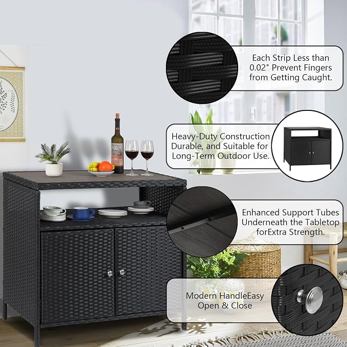 IDEALHOUSE Patio Outdoor Wicker Storage Cabinet，Patio Bar Table - Image 7