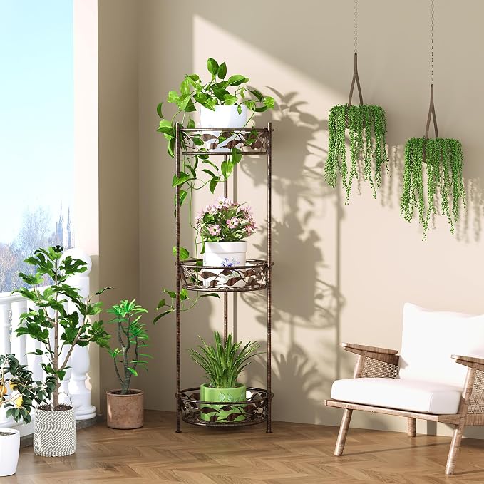 Plant Stand, Heavy Duty Metal Plant Stand Indoor Outdoor, Tall 3 Tiers Plant - Image 2