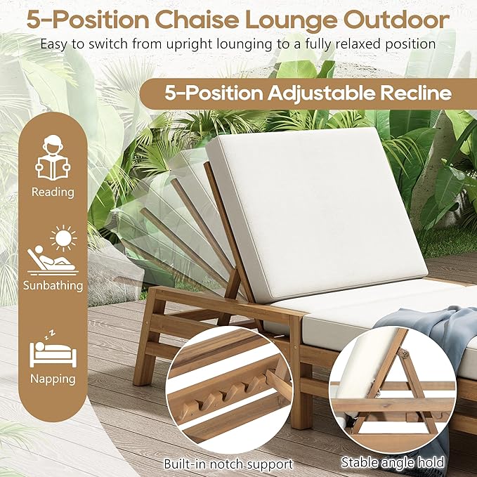 LUMISOL Patio Chaise Lounge Chair, 5-Position Adjustable Outdoor Chaise Lounge - Image 5
