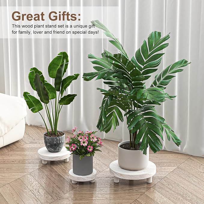3 Pcs Wood Plant Stand Indoor Outdoor, Round Wood Riser - Image 4