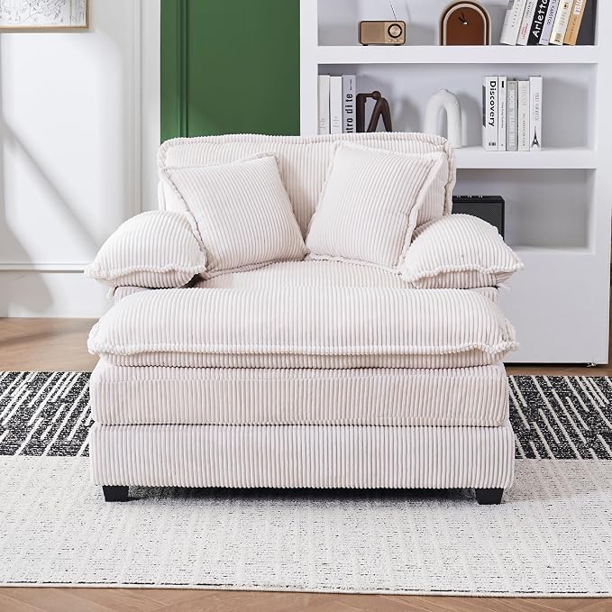 46.9" W Oversized Chair with Ottoman, Corduroy Upholstered Chaise Lounge Chair - Image 8