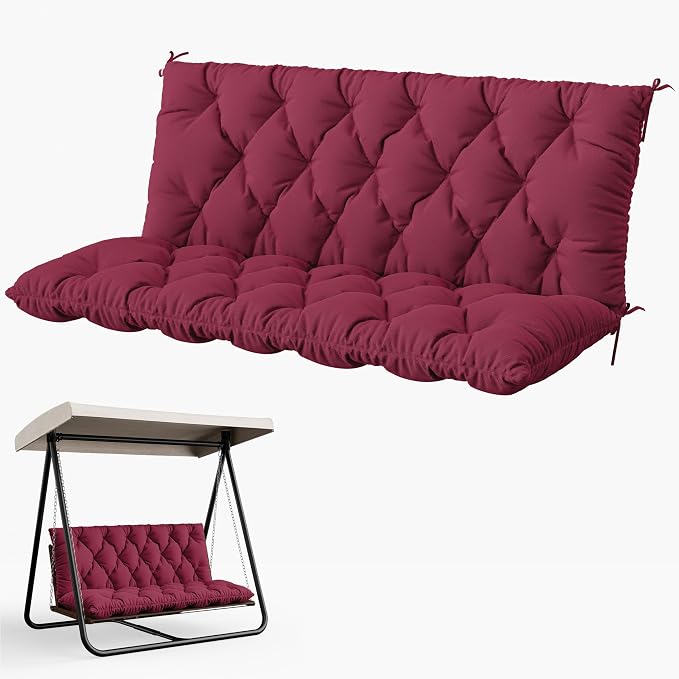 Porch Swing Cushion with Backrest 2-3 Seater Outdoor Bench Cushions Waterproof by Snubbull