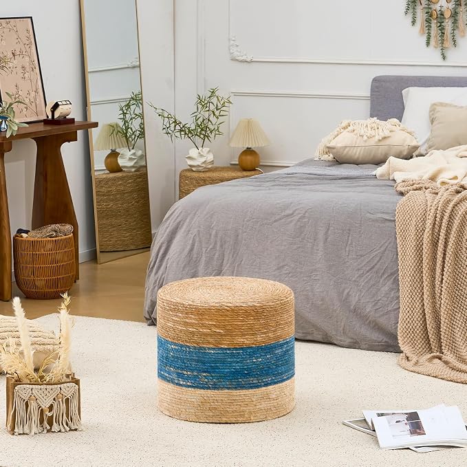Wimarsbon 18'' Ottoman Pouf, Natural Braided Poof, Rustic Handweave Lounge - Image 7