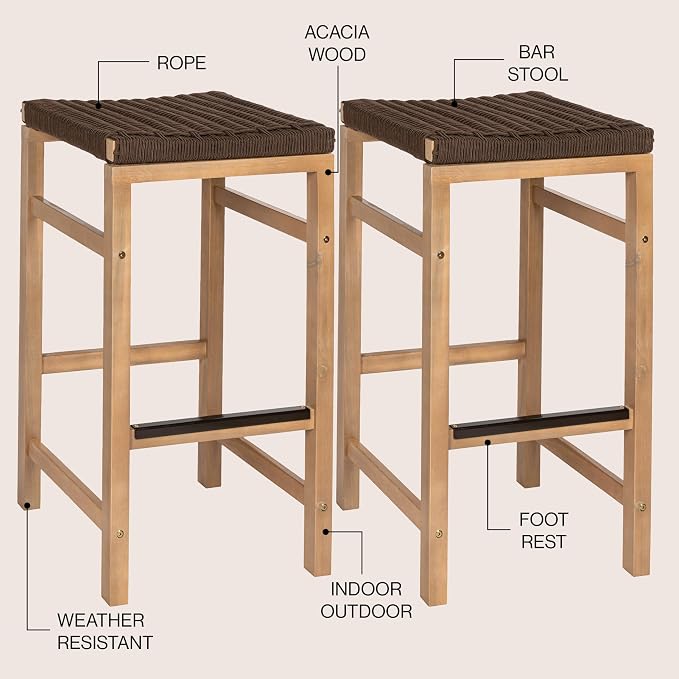 JONATHAN Y BSL1201C-SET2 Armand 30" Modern Coastal Backless Acacia Wood Outdoor - Image 4
