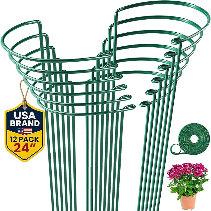 12 Pack Tall Snake Plant Support Stakes – 10" W x 24" H Half Round Peony Cages by K-BRANDS