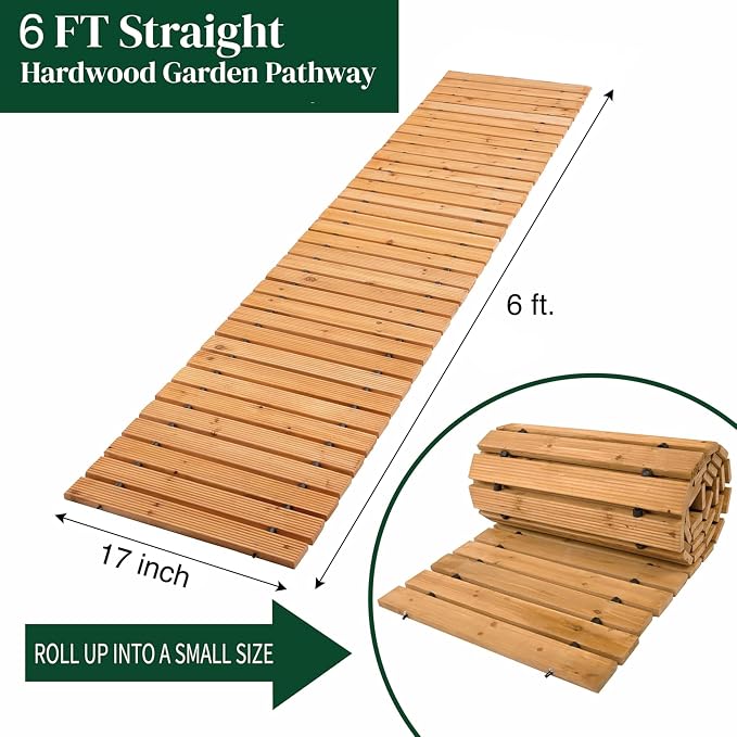 Plow & Hearth 6' Straight Outdoor Wooden Pathway | 17" Wide Rollout Outdoor - Image 2