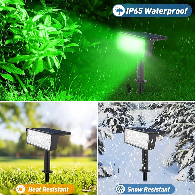 T-SUN Green Solar Spot Lights Outdoor 4 Pack, 49 LED 2 Lighting Modes, IP65 - Image 3