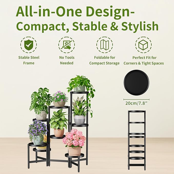 7 Tiered Metal Corner Plant Stand Indoor Outdoor, Tall Large Folding Rack - Image 5