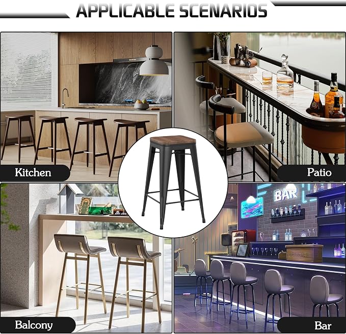 Alunaune 24" Metal Bar Stools Set of 2 Stackable Counter Height Barstools - Image 9
