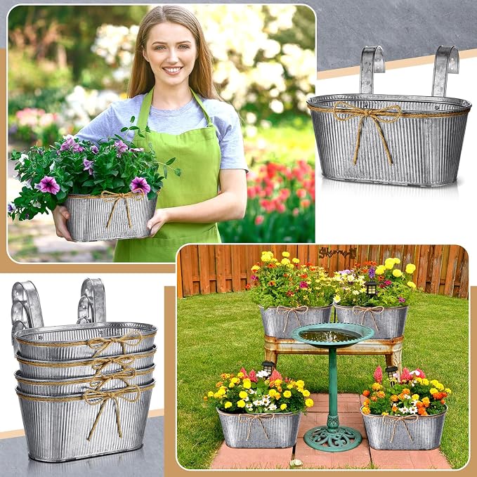 Hicarer 4 Pcs Metal Hanging Flower Pots, 10.6 Inch Vertical Grained Metal Color - Image 6