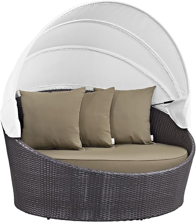 Modway Convene Wicker Rattan Outdoor Patio Retractable Canopy Round Poolside - Image 4