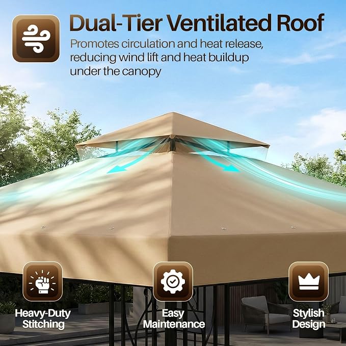 Flexzion Gazebo Cover Replacement Canopy Top 12x12 Ft - Image 5
