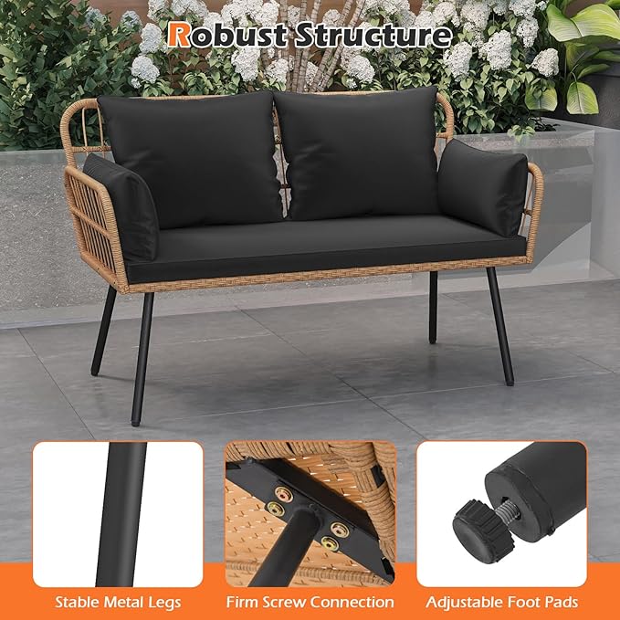 Tangkula Patio Wicker Loveseat, Outdoor Rattan 2-Seat Cushioned Sofa - Image 8